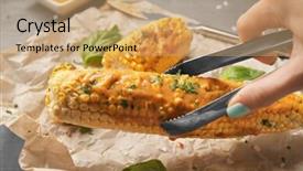  Presentation with parchment - Cool new slides with female-hand-taking-tasty-grilled backdrop and a coral colored foreground