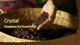 Presentation with sack of coffee beans - Cool new presentation theme with female hand touching coffee beans backdrop and a tawny brown colored foreground
