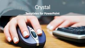  Presentation with hand shake computer - Beautiful presentation design featuring female hand touching computer mouse backdrop and a seafoam green colored foreground