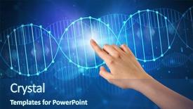  Presentation with dna molecule - Beautiful PPT theme featuring interaction molecular - female hand touching dna molecule backdrop and a ocean colored foreground