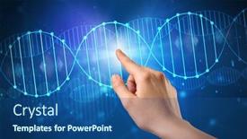  Presentation with dna molecule - Audience pleasing presentation consisting of female hand touching dna molecule with blue background backdrop and a ocean colored foreground