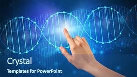  Presentation with interaction - Slide set featuring interaction molecular - female hand touching dna molecule background and a  colored foreground