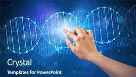  Presentation with dna molecule - Theme consisting of interaction molecular - female hand touching dna molecule background and a ocean colored foreground