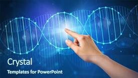  Presentation with dna molecule - Slide deck with interaction molecular - female hand touching dna molecule background and a ocean colored foreground