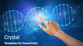  Presentation with dna molecule - Beautiful presentation design featuring interaction molecular - female hand touching dna molecule backdrop and a ocean colored foreground