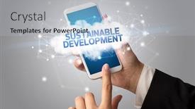  Presentation with sustainable development - Slide set with touching smartphone with sustainable development background and a light gray colored foreground