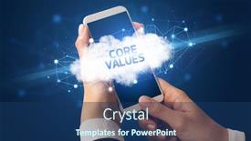  Presentation with smartphone - Presentation theme consisting of female-hand-touching-smartphone background and a ocean colored foreground