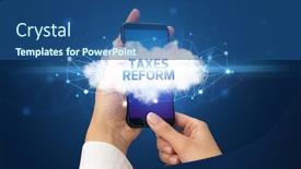  Presentation with taxes - Slide deck featuring female-hand-touching-smartphone background and a ocean colored foreground