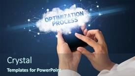  Presentation with business process - Beautiful PPT theme featuring female-hand-touching-smartphone backdrop and a ocean colored foreground