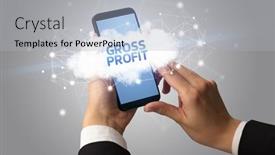  Presentation with business profit - PPT layouts having female-hand-touching-smartphone background and a light gray colored foreground