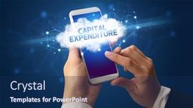  Presentation with capital expenditure - PPT theme consisting of female-hand-touching-smartphone background and a navy blue colored foreground