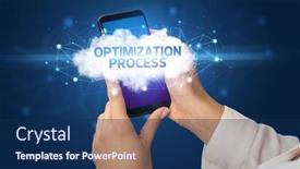 Presentation with business process - Colorful PPT theme enhanced with female-hand-touching-smartphone backdrop and a navy blue colored foreground