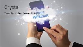  Presentation with free - Presentation design consisting of female-hand-touching-smartphone background and a light gray colored foreground