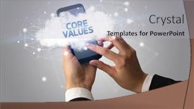  Presentation with smartphone - Colorful presentation theme enhanced with female-hand-touching-smartphone backdrop and a light gray colored foreground