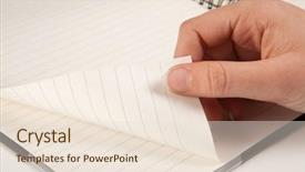  Presentation with turning page - Cool new PPT theme with female hand turning a page backdrop and a lemonade colored foreground