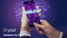  Presentation with social media - Beautiful presentation design featuring female-hand-typing-on-smartphone backdrop and a navy blue colored foreground