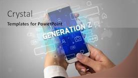 Presentation with social media - Slide set enhanced with female hand typing on smartphone with generation z inscription social media concept background and a light gray colored foreground