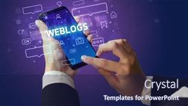  Presentation with social media - Amazing PPT layouts having female-hand-typing-on-smartphone backdrop and a navy blue colored foreground