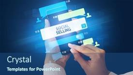  Presentation with social - Audience pleasing PPT theme consisting of female-hand-typing-on-smartphone backdrop and a ocean colored foreground