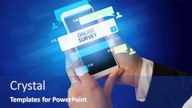  Presentation with online survey - Colorful theme enhanced with female-hand-typing-on-smartphone backdrop and a navy blue colored foreground