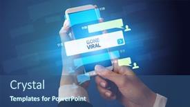 Presentation with viral - PPT theme featuring female-hand-typing-on-smartphone background and a ocean colored foreground