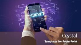  Presentation with survey - Presentation design featuring female-hand-typing-on-smartphone background and a tawny brown colored foreground