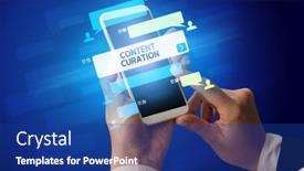  Presentation with smartphone - Beautiful theme featuring female-hand-typing-on-smartphone backdrop and a navy blue colored foreground