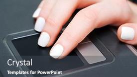  Presentation with laptop - Colorful PPT theme enhanced with female-hand-using-laptop and a  colored foreground