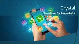  Presentation with smartphone - Amazing presentation theme having female-hand-using-smartphone backdrop and a ocean colored foreground