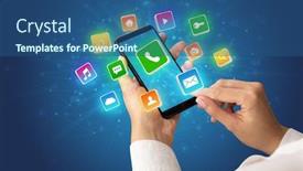  Presentation with smartphone - Beautiful slide set featuring female-hand-using-smartphone backdrop and a ocean colored foreground