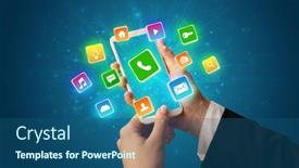  Presentation with smartphone - PPT theme consisting of female-hand-using-smartphone background and a ocean colored foreground