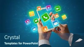  Presentation with smartphone - Cool new PPT theme with female-hand-using-smartphone backdrop and a ocean colored foreground