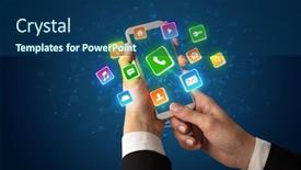  Presentation with smartphone - Amazing slide deck having female-hand-using-smartphone backdrop and a ocean colored foreground