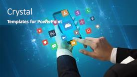  Presentation with colorful - Theme featuring female-hand-using-smartphone background and a teal colored foreground