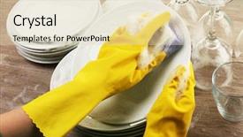  Presentation with hand washing - Presentation design enhanced with female hand washing dish close background and a soft green colored foreground