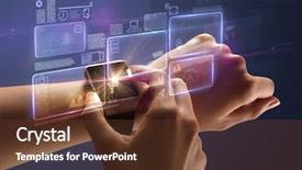  Presentation with labels - Amazing presentation theme having female hand wearing smartwatch backdrop and a tawny brown colored foreground