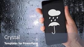  Presentation with rain - Amazing presentation theme having female-hand-with-a-smartphone backdrop and a gray colored foreground