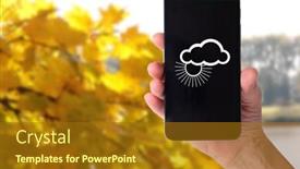  Presentation with forecast - Slides with female-hand-with-a-smartphone background and a gold colored foreground
