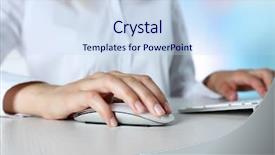  Presentation with hand shake computer - Audience pleasing presentation design consisting of female hand with computer mouse backdrop and a sky blue colored foreground