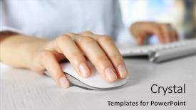  Presentation with hand shake computer - Presentation design enhanced with female hand with computer mouse background and a light gray colored foreground