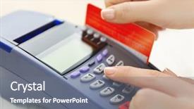  Presentation with terminal - Beautiful presentation theme featuring female hand with credit card and bank terminal backdrop and a gray colored foreground