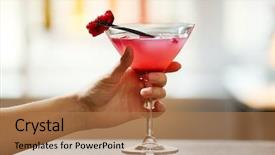  Presentation with cocktail bar - Cool new slide deck with female hand with glass of cocktail on bar background backdrop and a coral colored foreground