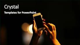  Presentation with phone - Cool new slides with female hand with mobile phone backdrop and a black colored foreground