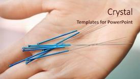  Presentation with acupuncture - Audience pleasing PPT theme consisting of female hand with needles backdrop and a lemonade colored foreground