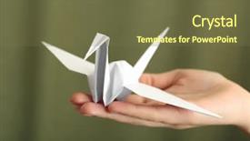  Presentation with crane - Presentation design having female hand with paper crane background and a tawny brown colored foreground