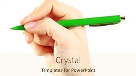  Presentation with pen - Colorful slide set enhanced with female-hand-with-pen-isolated backdrop and a lemonade colored foreground