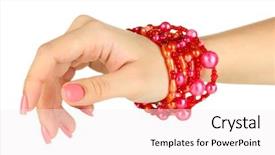  Presentation with manicure - Beautiful PPT layouts featuring female hand with pink manicure and bright bracelets isolated on white backdrop and a white colored foreground