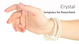  Presentation with manicure - Cool new theme with female hand with pink manicure and bright bracelets isolated on white backdrop and a sky blue colored foreground