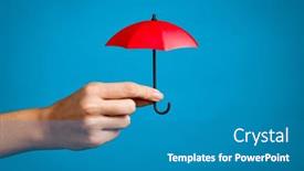  Presentation with umbrella protection - Slide deck with female-hand-with-small-red background and a teal colored foreground