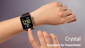  Presentation with smart retail augmented and - Audience pleasing PPT layouts consisting of female hand with smart wristwatch backdrop and a coral colored foreground